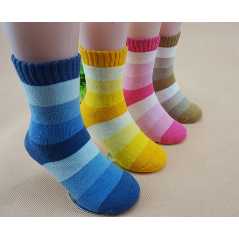 Полосатые Мальчики Девочки Носки Махровые Дети Пола в Полоску Осень Зима Малышей