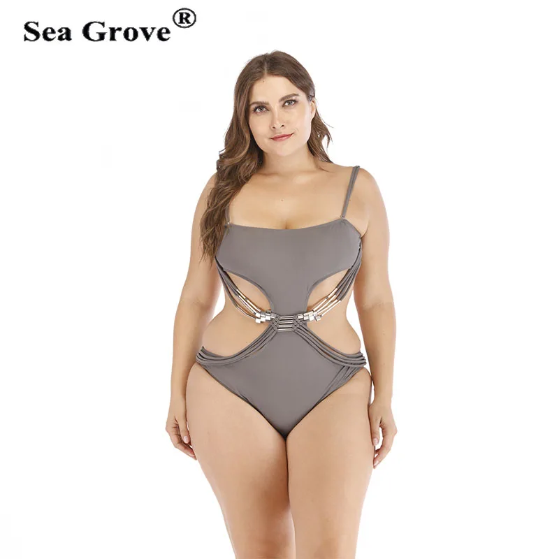 

Женское цельное бикини с вырезами, однотонные купальники с открытой спиной, женский купальный костюм большого размера с вырезами