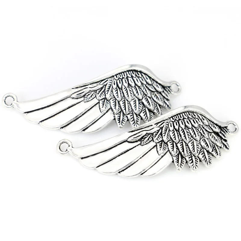 

5pcs Antique Silver Plated Angel Wings Charms Connector Pendants for Bracelet Necklace Jewelry Making DIY Craft Handmade 59x22mm