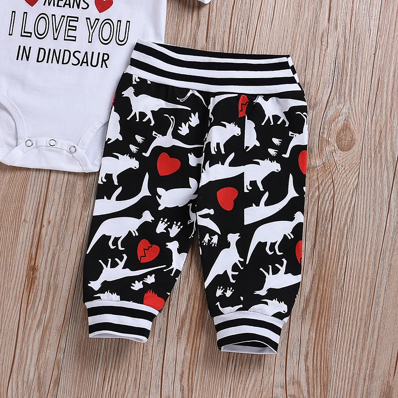 0-24M Newborn Baby Boy Girl Dinosaur Clothes Summer Short Sleeve Cotton Romper Tops Long Pant Hat 3PCS Outfits Clothing Set | Детская