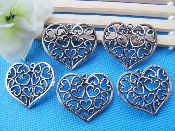 

12pcs Antique silver tone/Antique Bronze Filigree Hollow Page Heart Pendant Charm/Finding,DIY Jewellry Making Accessory