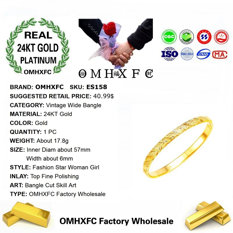 OMHXFC Wholesale European Fashion Woman Bride Party Birthday Wedding Mother Gift Vintage Wide 24KT Gold Bracelet Bangle ES158 | Украшения и