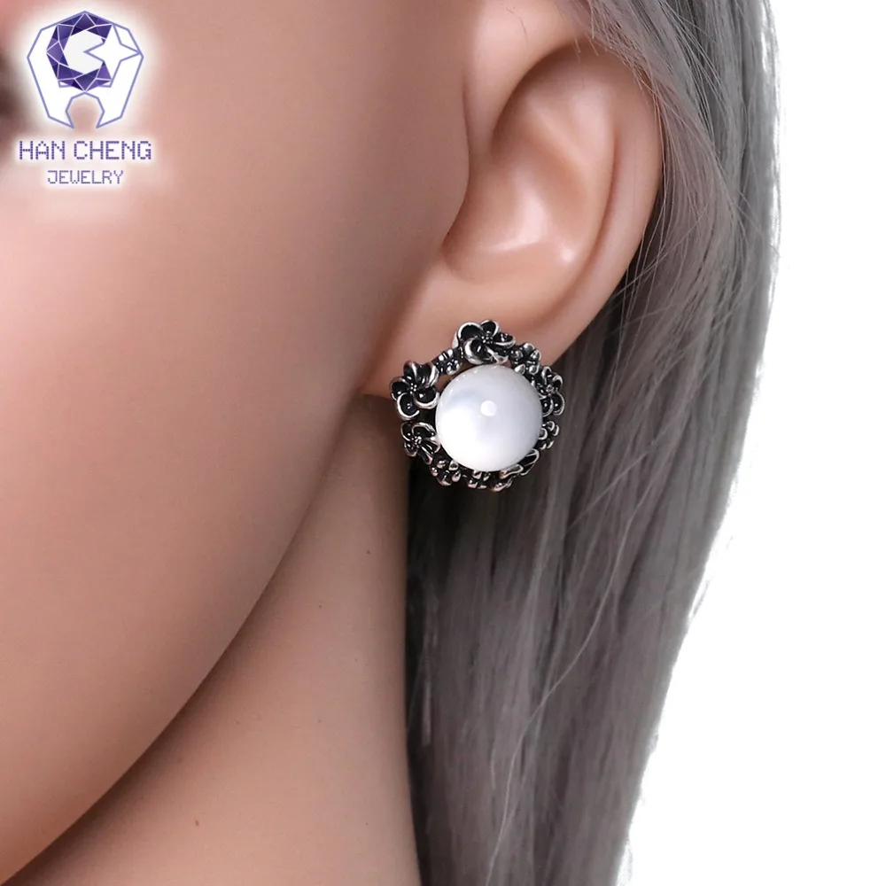 Женские винтажные серьги клипсы HanCheng модный круглый металлический цветок с