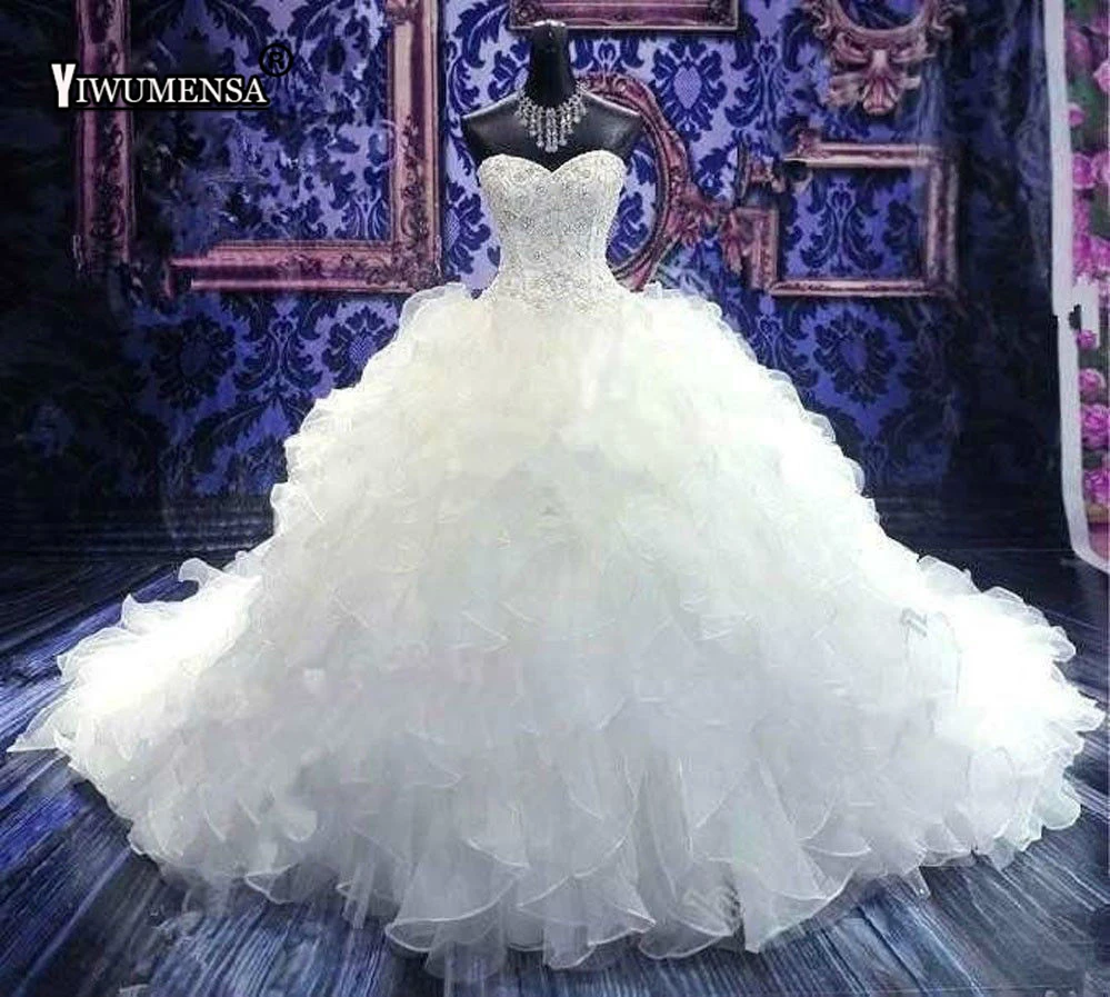 Vestido De Noiva роскошное бальное платье свадебное платье платья для возлюбленной корсет с оборками из органзы с собора, на шнуровке, для невесты платье