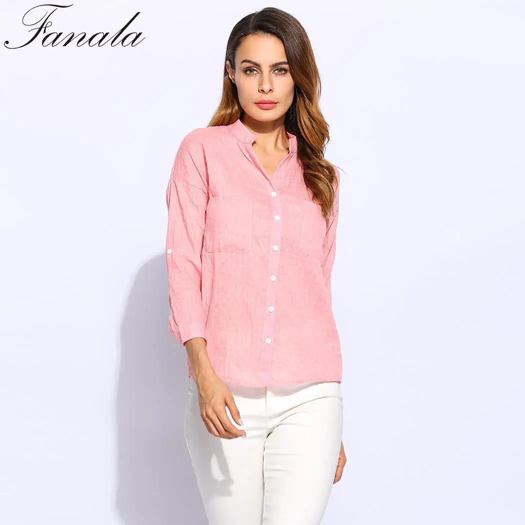 Autumn Cotton Shirt 2018 Women Spring White Shirts Office Wear V-Neck Slim Blouse Tops Female Blusas Plus Size |