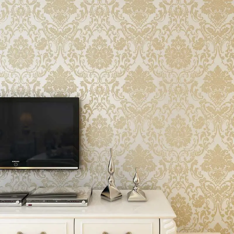 Европейский Стиль Роскошные Дамаск 3D тиснением нетканые стекаются стены Бумага