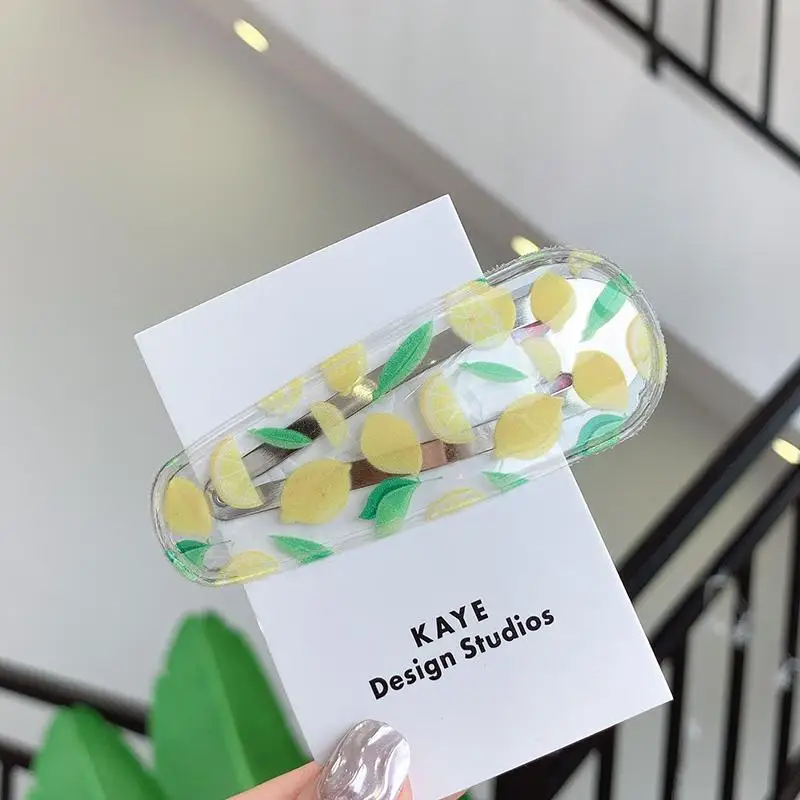 Drop Lemon Милые, прозрачные заколки для волос с фруктами для девочек каплевидные заколки для волос, Детские премиум-класса, повязка на голову, для детей геометрический заколки для волос аксессуары - Цвет: Drop Lemon