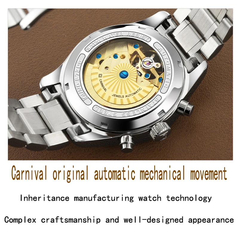 Carnival Men's Watches Top Brand Luxury Business Automatic Clock Tourbillon Waterproof Mechanical Watch Men Relogio Masculino enlarge