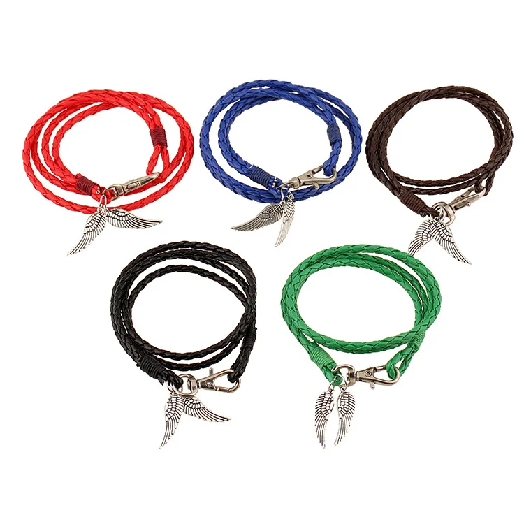Simple woven Multilayer Leather Bracelets &amp Bangles for man woman Vintage Wing Wristband unisex Jewelry Gift 5 colors | Украшения и