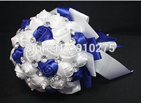 Роскошная ручная работа Королевский синий и белый кристалл атласные розы