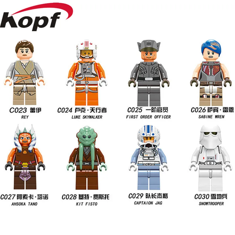 C023-030 Рей Люк Скайуокер Ahsoka Tano комплект Fisto Captaion Jag строительные блоки кирпичи фигурки коллекция подарок детские игрушки