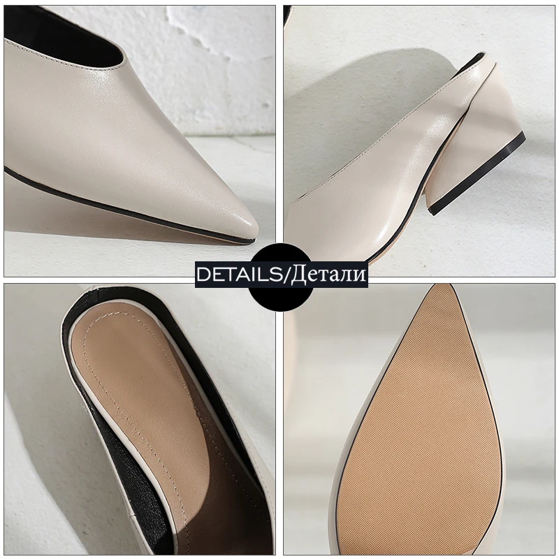 Весна 2019 Необычные высокие тапочки ISNOM на каблуке женская обувь с острым носком