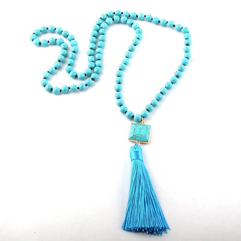 Модные богемные ювелирные изделия синие плоские камни бисер длинное узелковое