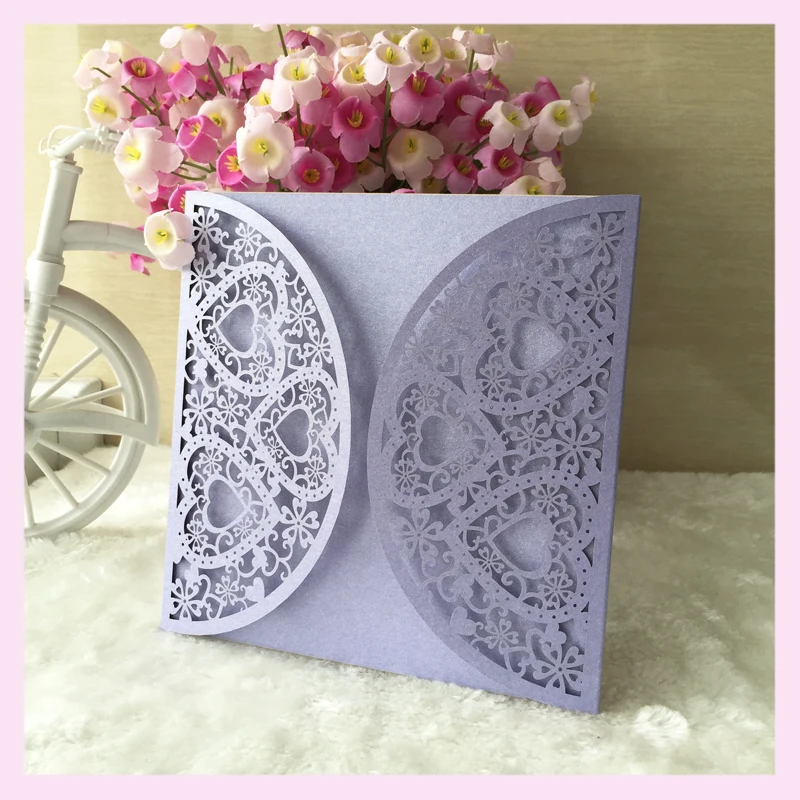 

40pcs Laser Cut Heart Design Pearl paper Wedding Party Birthday Invitation Card Dinner Invite Blessing Greeting Paper card