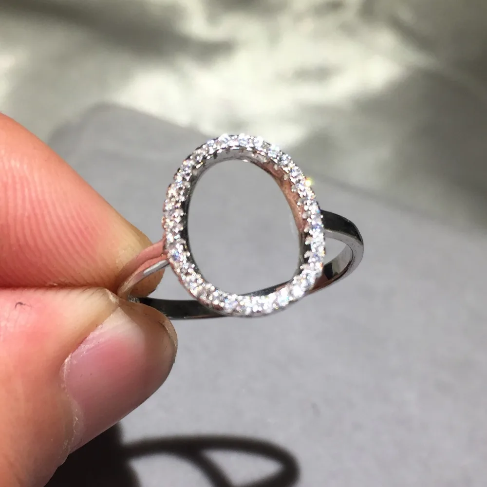 Classic Fashion Hollow out Hoop Sparkling SONA Diamant cz Ring Jewelry Real Solid 925 Sterling Silver Midi for Women SZ 5-9 | Украшения и