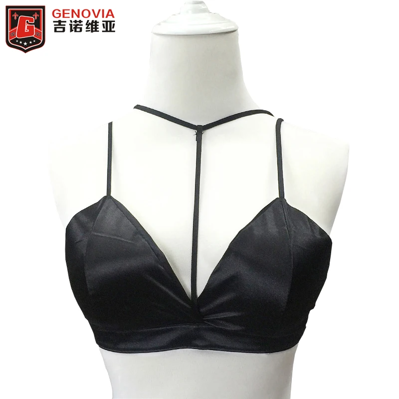 

New Belly Dance Top Bra Sexy Women's V Neck Satin Bralette Back Cross Crop Halter Bras