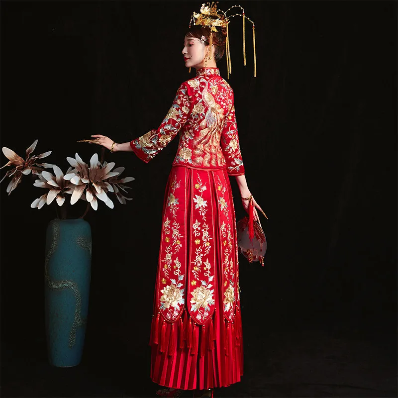 Китайское женское свадебное платье Ципао с вышивкой длинное вечернее la robe de mariee