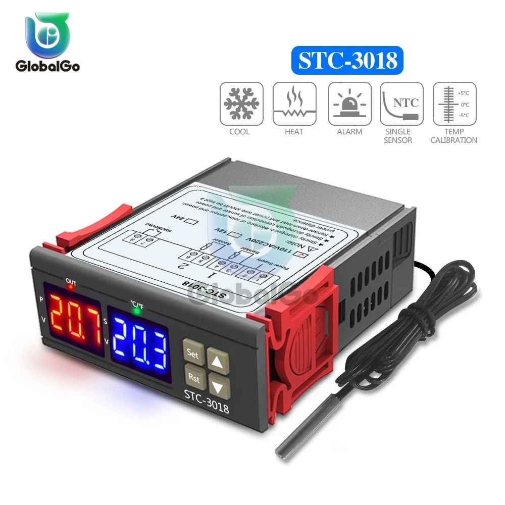 STC 3018 двойной цифровой переключатель температуры 12 В 24 в 110 220 терморегулятор