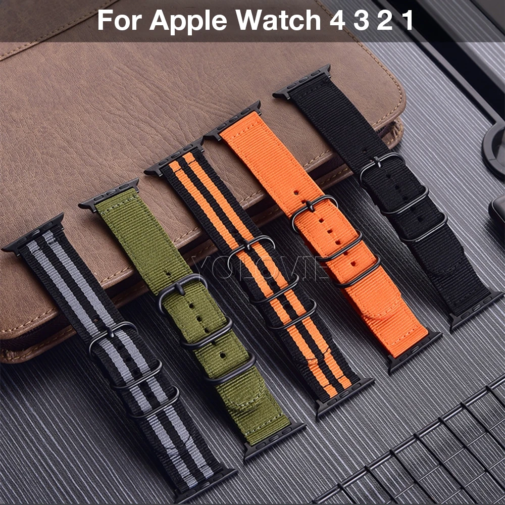 Ремешок спортивный для Apple Watch band 42 мм 44 нейлоновый браслет НАТО 38 40 аксессуары iWatch