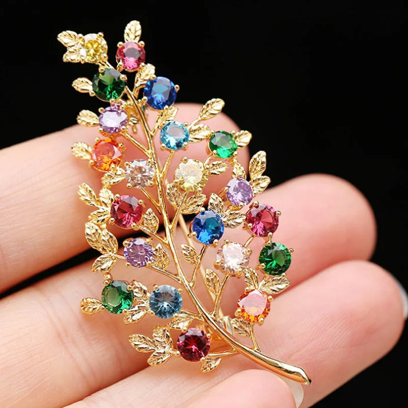 Zlxgirl high Metal copper colorful leafs Shape Brooches Zircon bridal Jewelry For Women's Luxury Brooch Pins men jewelry | Украшения и