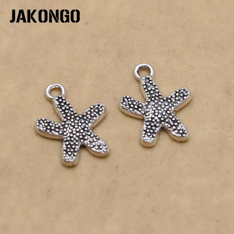 

JAKONGO Antique Silver Plated Starfish Charm Pendant fit Making Bracelets Jewelry Findings Accessories Craft 17x13mm 10PCS/LOT