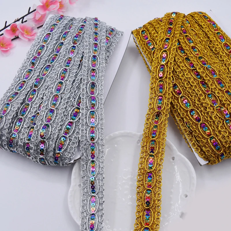 12Yards Knitted Gold Silver Lace Trims Laser Sequins Ribbons Trimming Latin Dress Paillette Appliques DIY Sewing Craft | Дом и сад