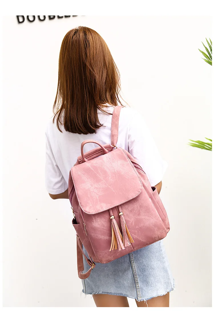 

Solid PU Leather Backpack Women Fashion school bags teenage girls Casual Female Laptop back pack Tassel Ladies Travel backpacks
