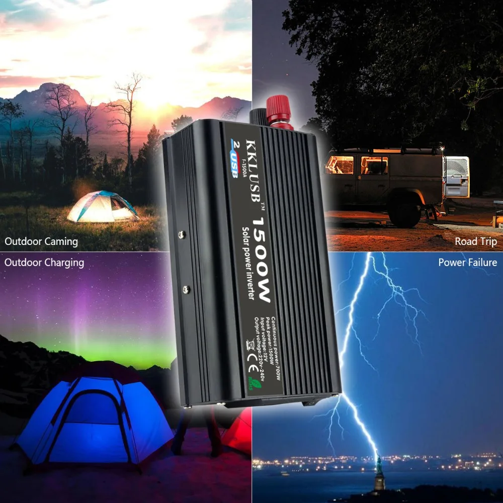 Dual USB 1500 W Car Inverter DC 12 V To AC 220 Charger Converter Protable Vehicle Power Over-voltage protection Supply Switch | Автомобили