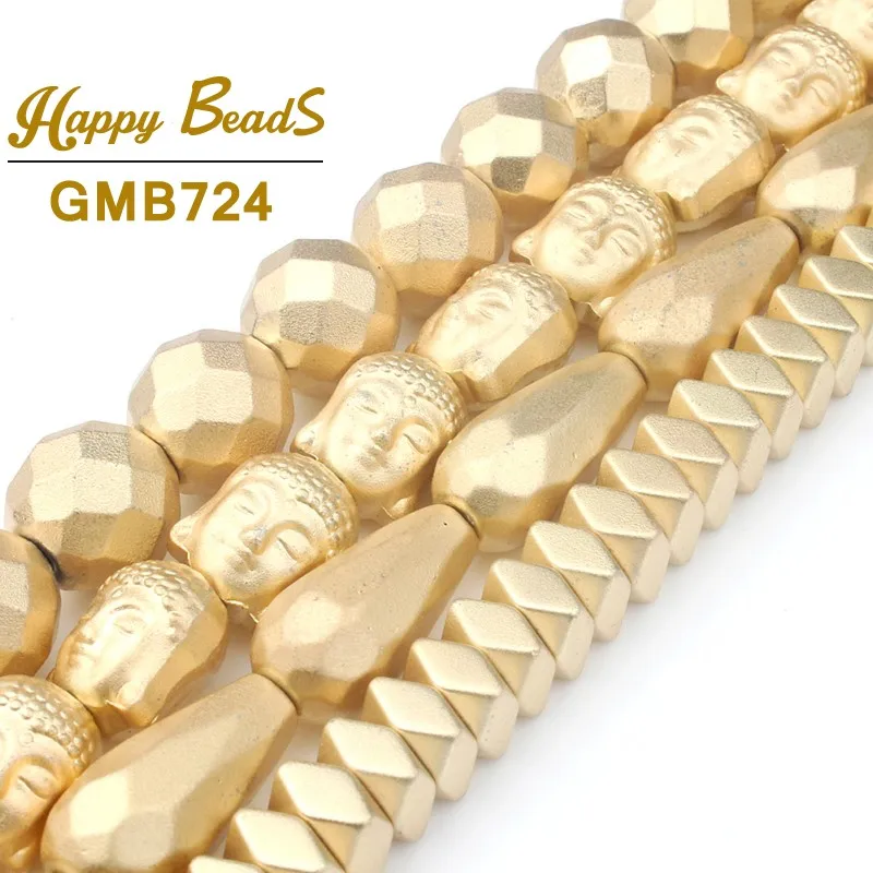 Матовые граненые золотые бусины Будды из гематита в форме капли воды