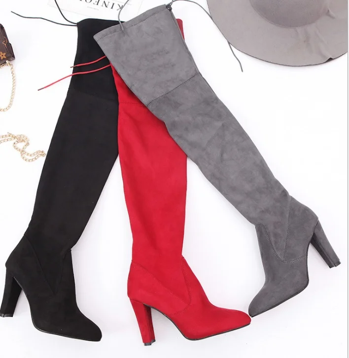 Женская обувь Сезон осень на застежке-молнии толстом каблуке сапоги высотой до