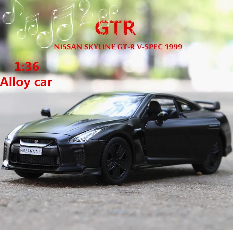 1:36 черная модель спортивного автомобиля GTR игрушечная игрушка из сплава с
