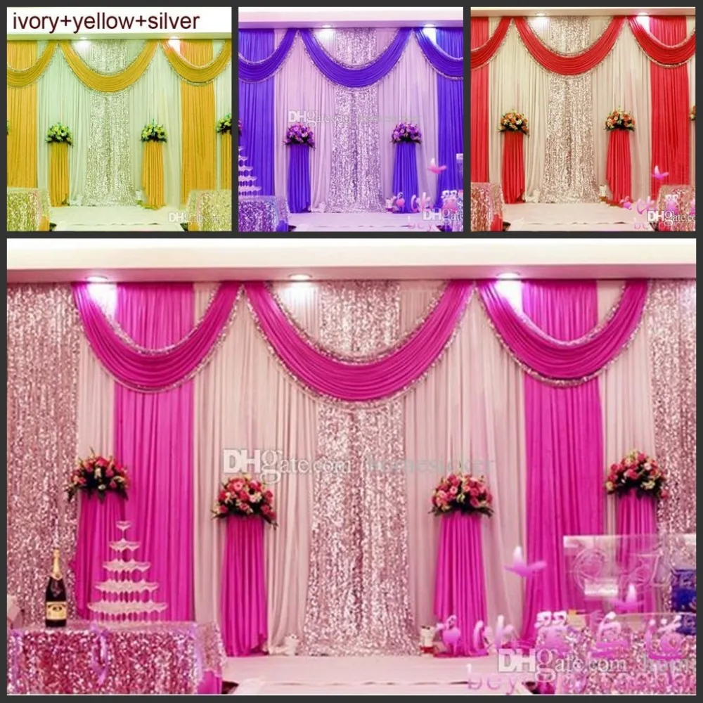 

New Arrival 3m*6m wedding backdrop swag Party Curtain Celebration Stage Performance Background Drape With Beads Sequins Edge B