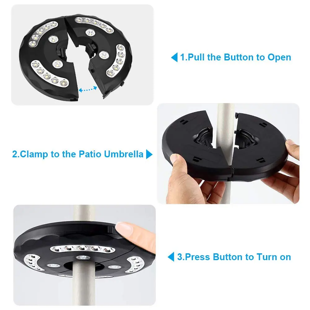 Патио зонтик огни на батарейках 24 светодиода Беспроводные с пультом