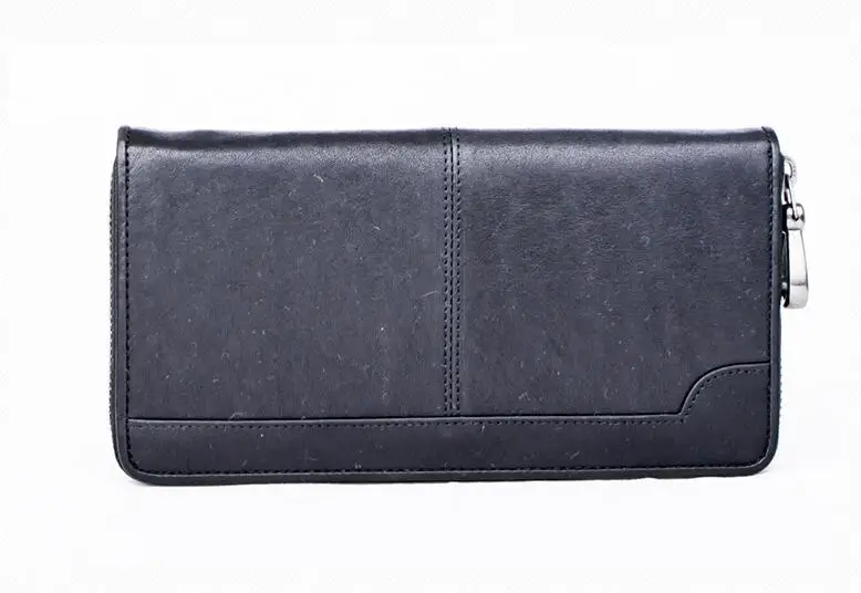 Натуральная кожа из натуральной коровьей кожи черный длинный кошелек на молнии