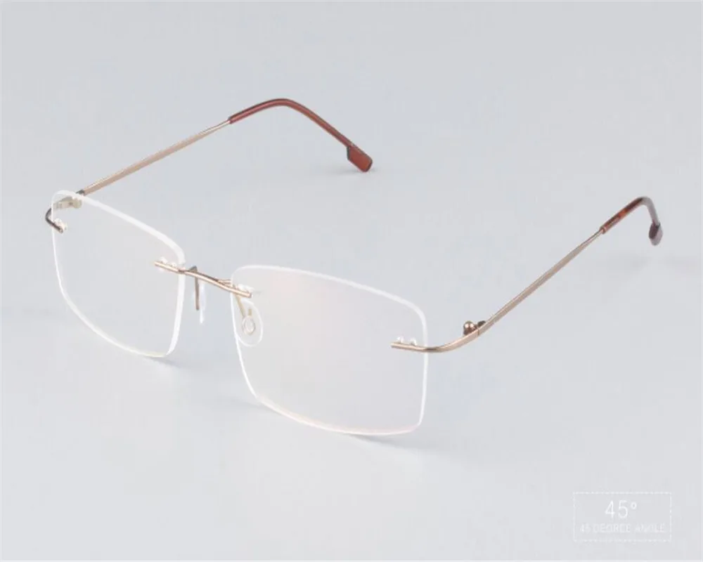 

EYELOOK Super Light Business Men Rimless Alloy Prescription Lens Presbyopia Optical Reading Eyeglasses Blue Gold Frame BR763
