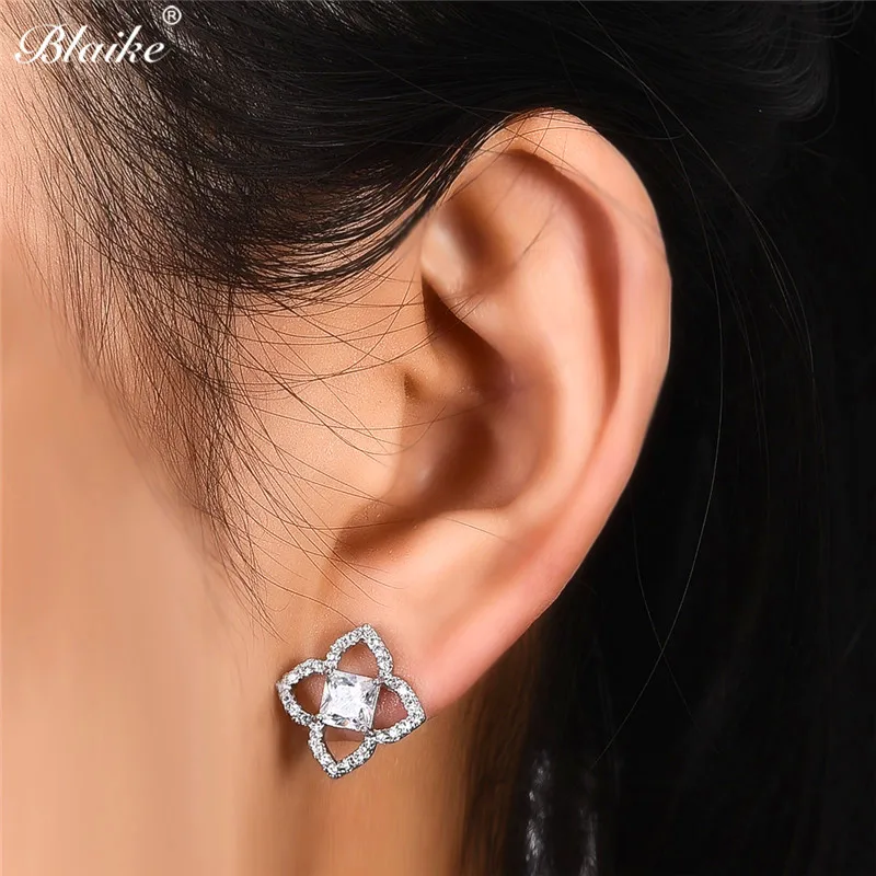 Blaike Boutique квадратные серьги-гвоздики с белым огненным опалом/Цирконом для женщин