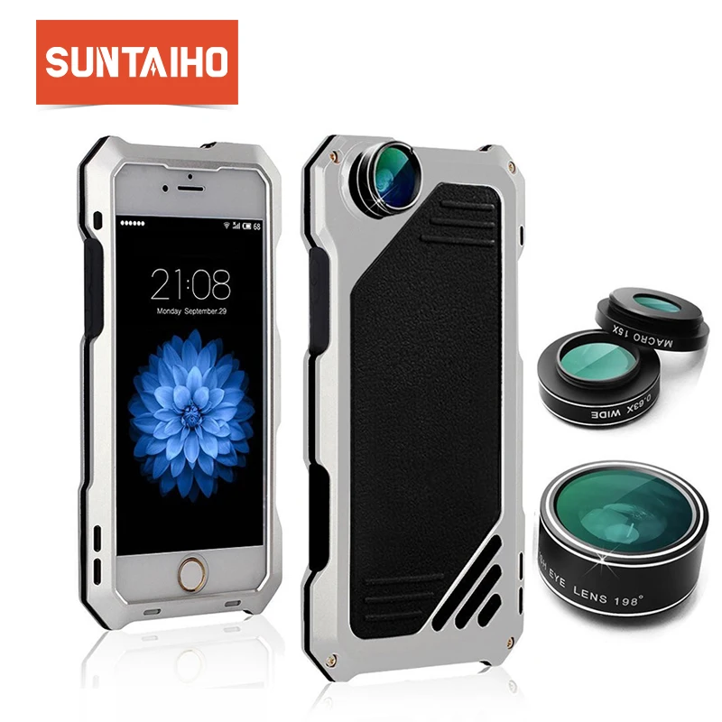 Suntaiho case for iphone 5 6 7 8 X Plus SE Lens 3 in 1 mobile phone lenses fisheye camera lens 15X wide angle macro |