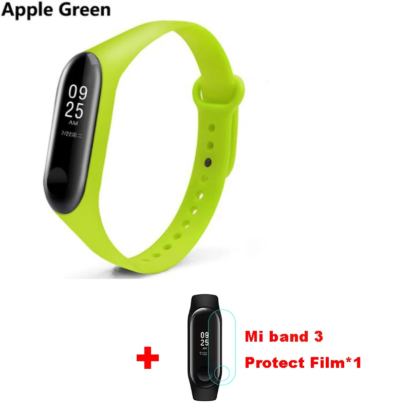 Green Mi band 3 силиконовый ремешок на запястье для оригинального Xiaomi mi Band 3 mi 3 умный сменный ремешок на запястье mi band 3 с защитой экрана - Цвет: Green