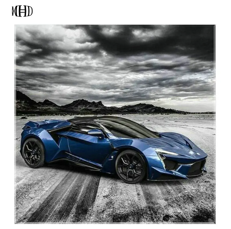 Мозаика алмазная вышивка MHD 5D Blue car (синяя машина) в полном квадратном кресте - кристальная паста, мозаика в стиле росписи на комнату.