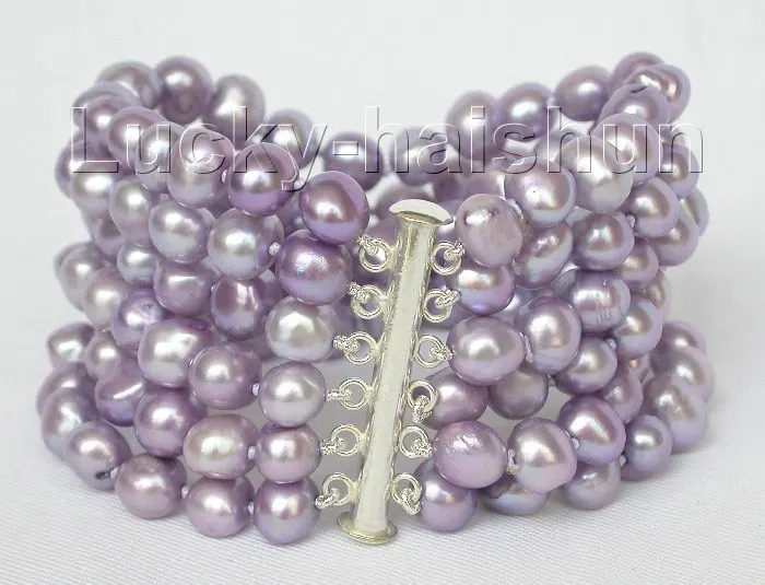 Горячая продажа&gt 8 &quot6 ряд 9 мм БАРОККО лаванда фиолетовый жемчуг браслет магнит