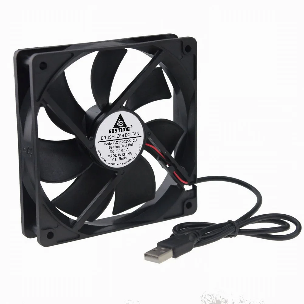 Gdstime 5 Pcs 2000RPM Dual Ball Volts USB PC Cooler 120*120*25mm DC Brushless Motor Cooling Fan 5V 120mm x 25mm 12cm 12025 - купить по