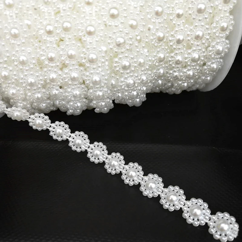 25 м/лот плоская задняя белая ABS имитация жемчуга бусы цепочка 1 см цветок