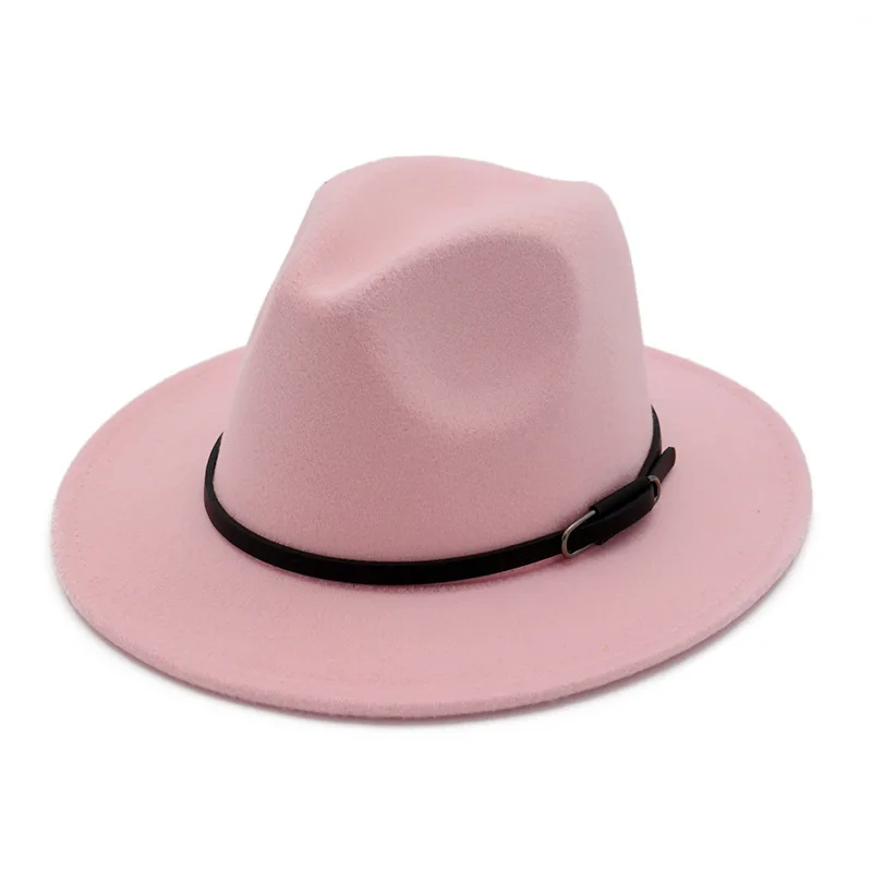 Pink Hats Мужская шерстяная фетровая шляпа с широкими полями, фетровые Кепки из Трилби, женская шляпа Chapeu Feminino, Женская джазовая церковная Панама, Крестный отец шляпы сомбреро - Цвет: Pink Hats