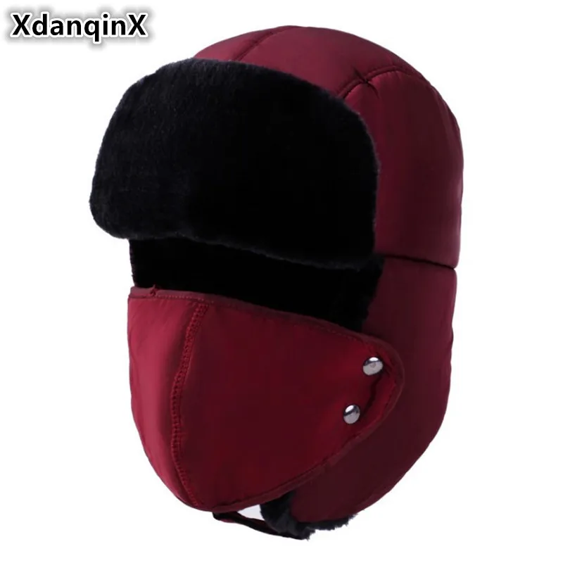 

XdanqinX Winter Women's Fur Hat Earmuffs Cap Warm Plus Velvet Thick Men's Bomber Hats With Ears Multi-colored Windproof Ski Caps