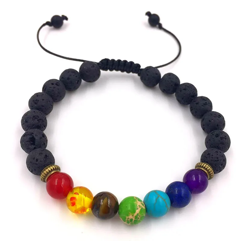 Chakra Bracelet J Новые разноцветные каменные бусины Браслет Йога чакра браслеты для женщин мужчин индийские Исцеляющие ювелирные изделия Lucky Pray 7 Чакра Ювелирные изделия - Окраска металла: Chakra Bracelet J