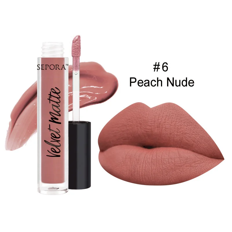 6 Peach Nude SEPORA, 12 цветов, красивая матовая бархатистая жидкая губная помада, водостойкая, стойкий блеск для губ, натуральный, сексуальный, с антипригарным покрытием, губная помада - Цвет: 6 Peach Nude