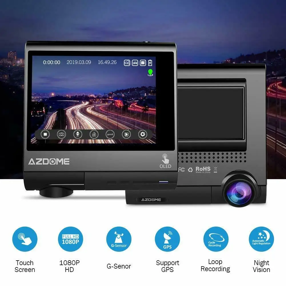 AZDOME M05 3 дюймов OLED 1080P 30FPS gps автомобиля тире экшн камера DVR (устройство цифровой