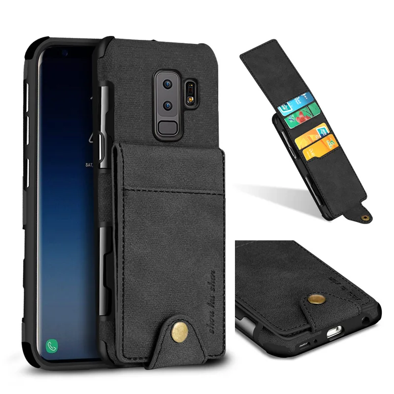 Холщовый чехол бумажник с кнопками для Samsung Galaxy S9 откидной льняной отделением