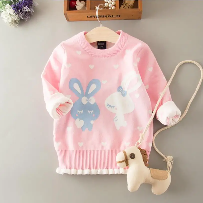 Свитер для маленьких девочек весенние куртки Одежда пуловер с рисунком кролика