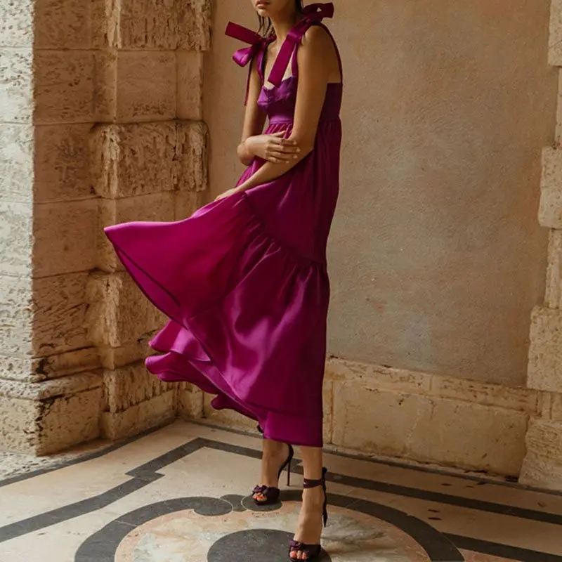 Элегантные сексуальные платья на тонких бретелях для женщин фиолетовый Boho